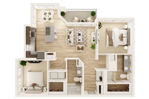Floor plan for 2 beds, 2 baths, 1097 sqft